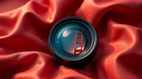 Red Arch Bridge Reflected In Camera Lens