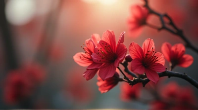 Red Blooms Against Soft Blurred Background