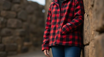 Red Checkered Jacket With Rugged Stone Background