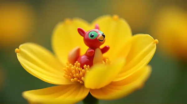 Red Emerald Animal Figurine On Golden Blossom