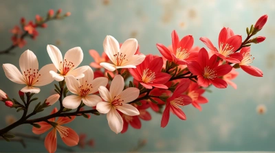 Red And Ivory Blooms On Green Stems