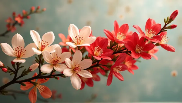 Red And Ivory Blooms On Green Stems