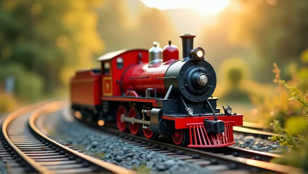 Red Locomotive Model On Scenic Railway Tracks