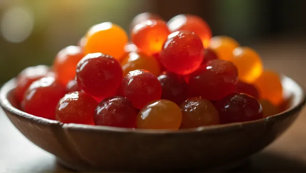 Red And Orange Edible Spheres In Bowl