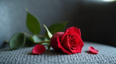 Red Rose On Slate Textile Armchair Close-Up