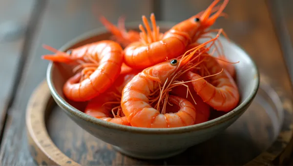 Red Shrimp Seafood Close-Up On Rustic Wood