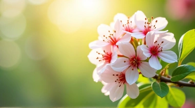 Red And White Blossoms With Soft Sunlight