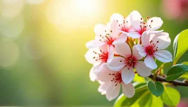 Red And White Blossoms With Soft Sunlight