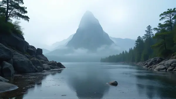 Reflective Lake Below Rugged Rocky Peak