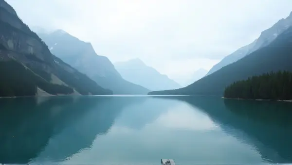 Reflective Lake Surrounded By Rugged Peaks And Forest