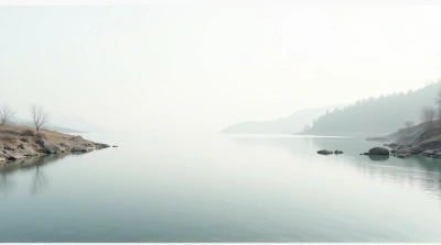 Reflective Water Surface With Rocks And Vegetation