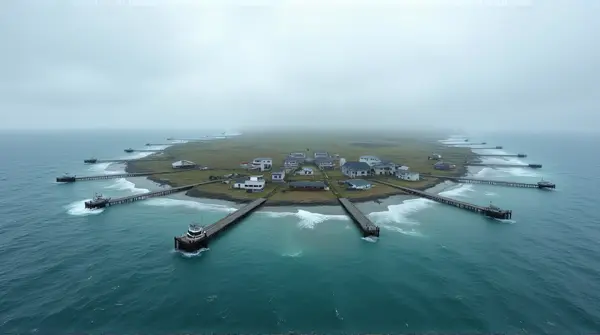 Remote Fishing Settlement With Wooden Docks And Boats