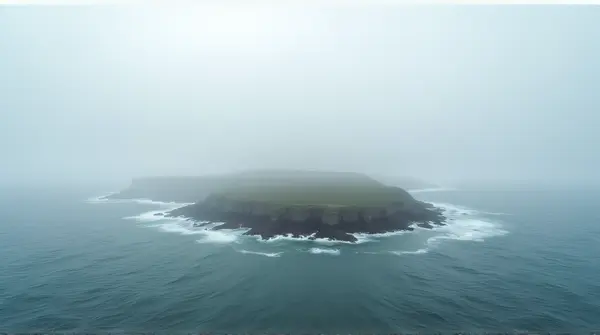 Remote Island Shoreline Under Gray Sky