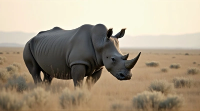 Rhinoceros In Silver Meadow With Soft Light