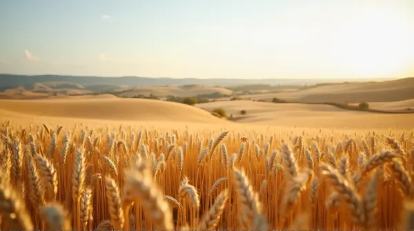 Ripe Grain Stalks Swaying Over Rolling Hills