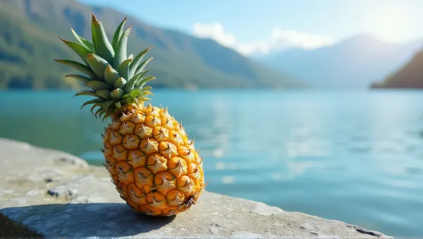 Ripe Pineapple On Slate Stone By Lake
