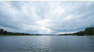 Rippling Lake Surface With Cloudy Sky And Trees