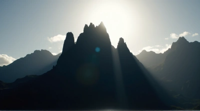 Rocky Cliff Against Luminous Sky At Twilight