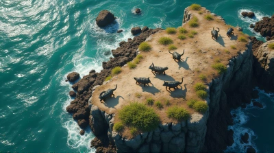 Rocky Coastline With Diverse Wildlife And Ocean Waves
