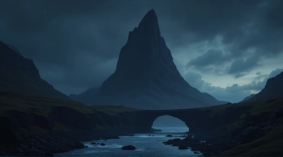 Rocky Peak With Arch Bridge And Sparkling Sky