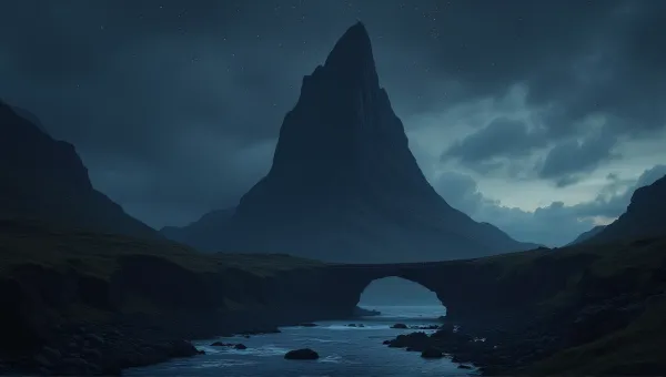Rocky Peak With Arch Bridge And Sparkling Sky