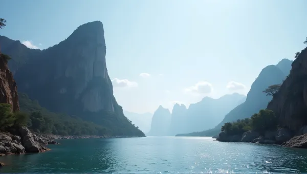 Rocky Peak Beside Shimmering Water Under Clear Sky