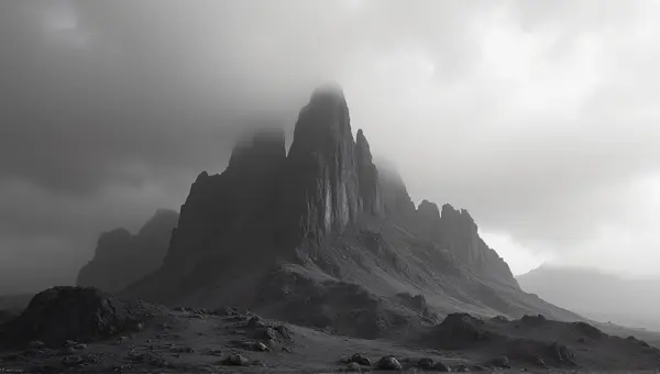 Rocky Peak With Textured Overcast Sky
