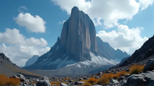 Rocky Peak Towering Under Bright Daylight