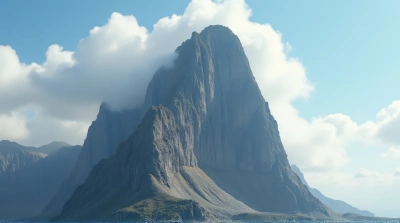 Rocky Peak With Vapor Mist In Bright Light