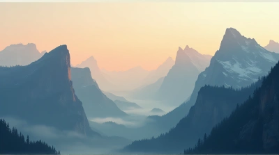 Rocky Peaks Sunrise Mist Atmospheric Depth