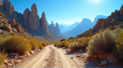 Rocky Peaks Towering Above Textured Pathway