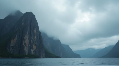 Rocky Promontory With Expansive Lake And Moody Sky