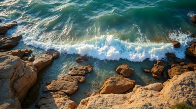 Rocky Shoreline With Foamy Water And Tide Pools
