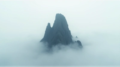 Rocky Summit Rising Through Misty Vapor
