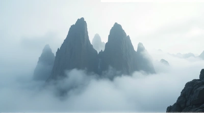 Rocky Summit Silhouettes With Swirling Vapors