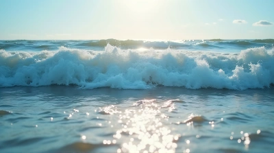 Rolling Water Waves With Sunlight Reflection
