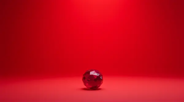 Single ruby sphere centered on a smooth crimson background with soft lighting