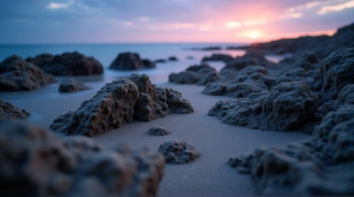 Rugged Coastline With Jagged Stones At Twilight