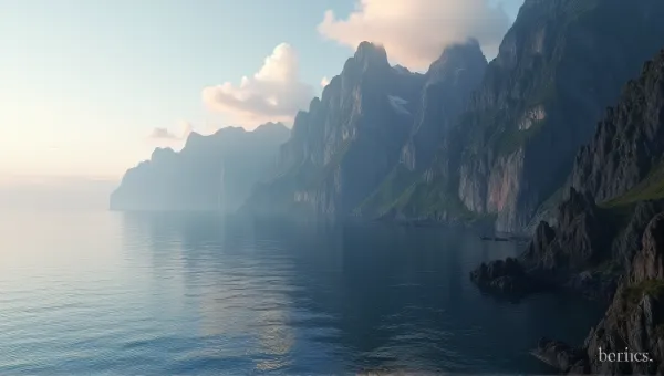 Rugged Coastline Near Towering Peaks At Dusk