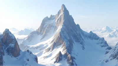 Rugged Frosted Summit Under Pale Blue Sky