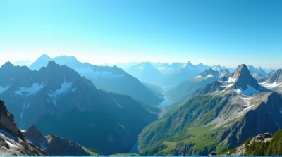 Rugged Green And White Peaks With Bright Sky