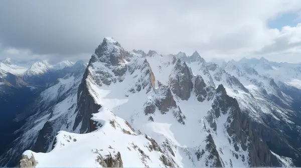 Rugged Mountain Peaks With Snowy Ridges
