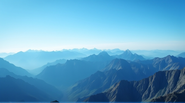 High-angle view of rugged mountains with layered ridges extending towards the horizon beneath a wide sky.