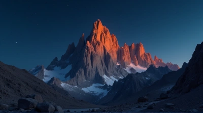 Rugged Ochre Peak With Indigo Sky Horizon