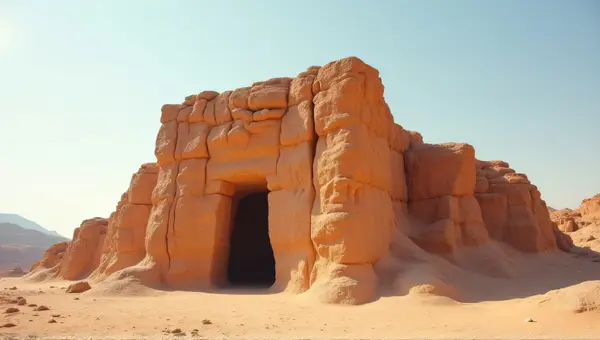 Rugged Ochre Stone Structure Under Blue Sky