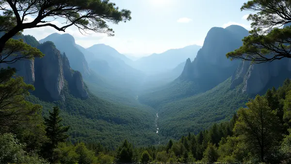 Rugged Peaks Over Dense Woodland Panorama