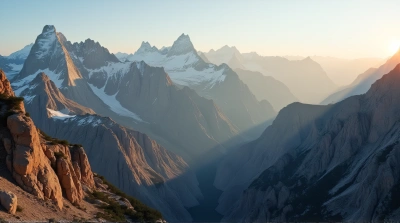 Rugged Peaks Under Warm Amber Sunlight
