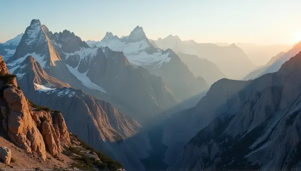 Rugged Peaks Under Warm Amber Sunlight