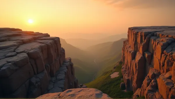 Rugged Rocky Outcrop Under Amber Sky At Sunset