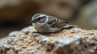 Rugged Stone Surface With Feathered Creature